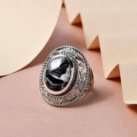 Weißer Büffel Ring, 925 Silber platiniert (Größe 19.00) ca. 8.97 ct
