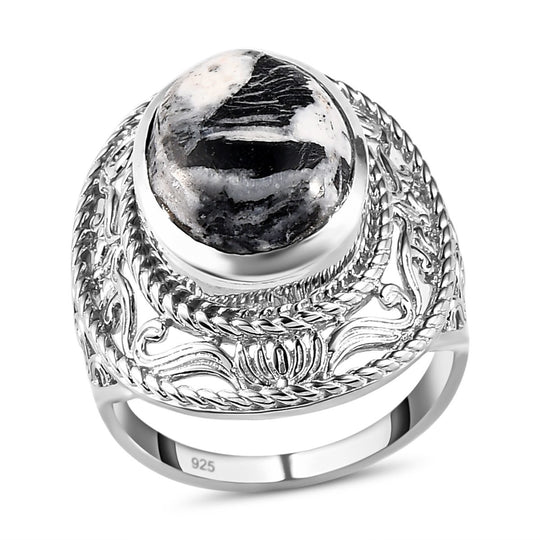 Weißer Büffel Ring, 925 Silber platiniert (Größe 19.00) ca. 8.97 ct