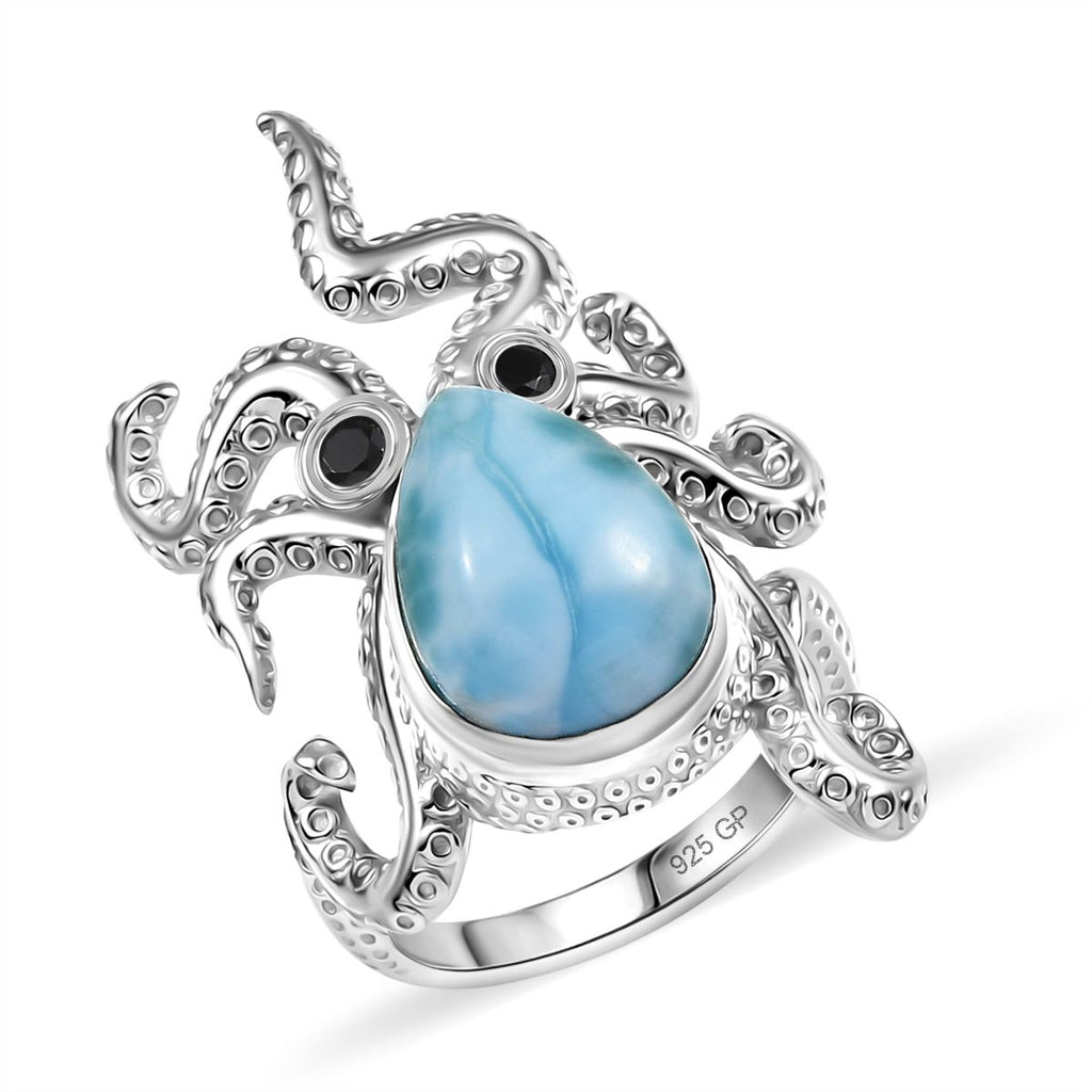 GP Trionfo Kollektion - Larimar, schwarzer Spinell und blauer Saphir Ring und Anhänger mit 45cm Kette