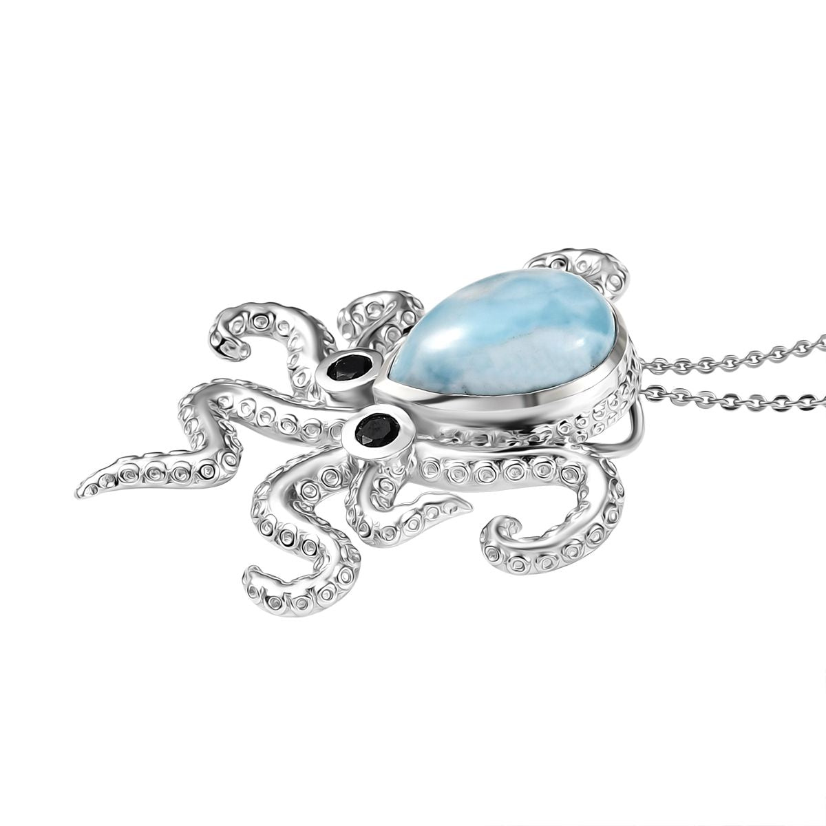 GP Trionfo Kollektion - Larimar, schwarzer Spinell und blauer Saphir Ring und Anhänger mit 45cm Kette