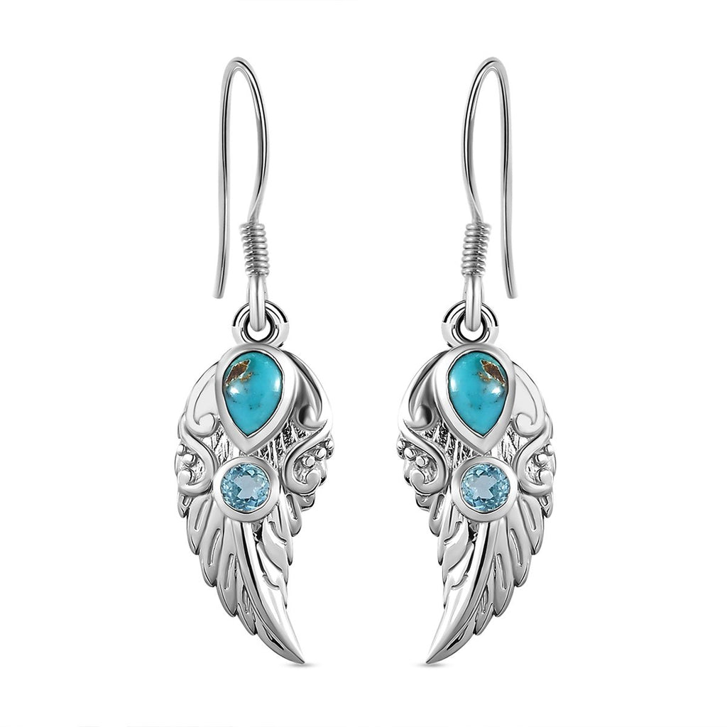 Sierra Nevada Türkis und Blau Topas Ohrringe, 925 Silber platiniert ca. 1.21 ct