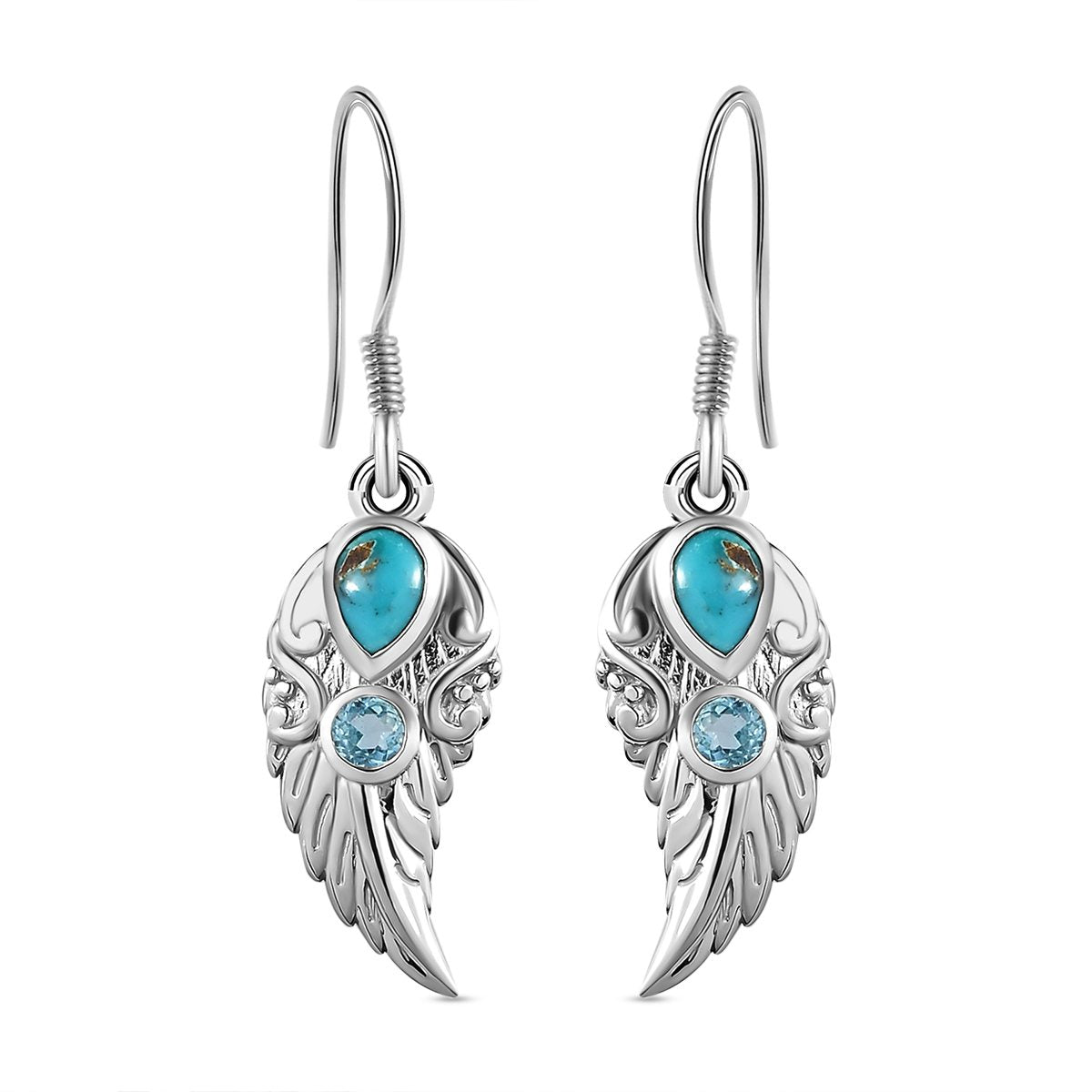 Sierra Nevada Türkis und Blau Topas Ohrringe, 925 Silber platiniert ca. 1.21 ct
