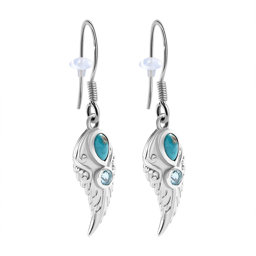 Sierra Nevada Türkis und Blau Topas Ohrringe, 925 Silber platiniert ca. 1.21 ct