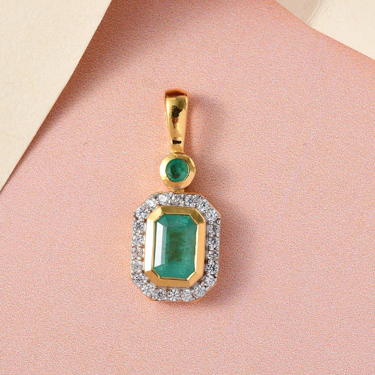 Kagem sambischer Smaragd Anhänger, 925 Silber Gelbgold Vermeil ca. 0.91 ct