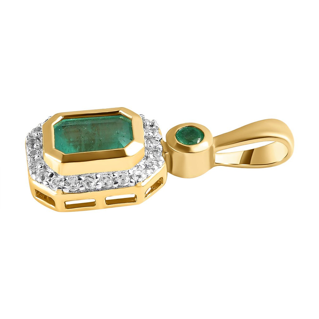 Kagem sambischer Smaragd Anhänger, 925 Silber Gelbgold Vermeil ca. 0.91 ct