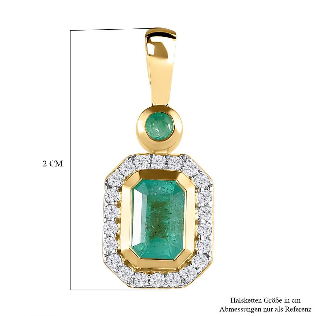 Kagem sambischer Smaragd Anhänger, 925 Silber Gelbgold Vermeil ca. 0.91 ct