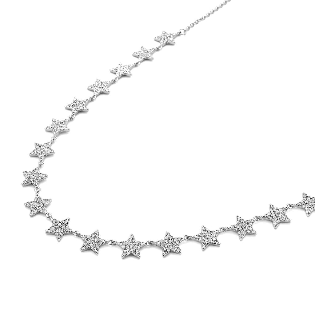 Weiße Kristall Halskette, ca. 50 cm, silberfarben