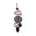 Regenbogen-Drusen Quarz und natürlicher, äthiopischer Welo Opal Anhänger, 925 Silber platiniert ca. 9,77 ct
