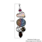 Regenbogen-Drusen Quarz und natürlicher, äthiopischer Welo Opal Anhänger, 925 Silber platiniert ca. 9,77 ct