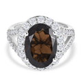 Rauchquarz und weißer Zirkon Ring, 925 Silber platiniert (Größe 17.00) ca. 7.08 ct