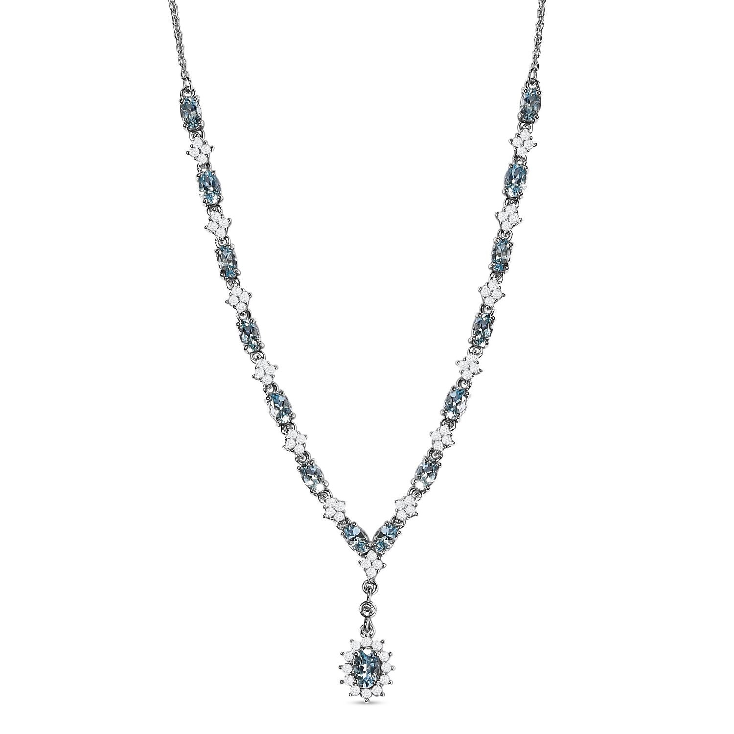 Santamaria Aquamarin Collier, ca. 45 cm, 925 Silber platiniert ca. 4,64 ct