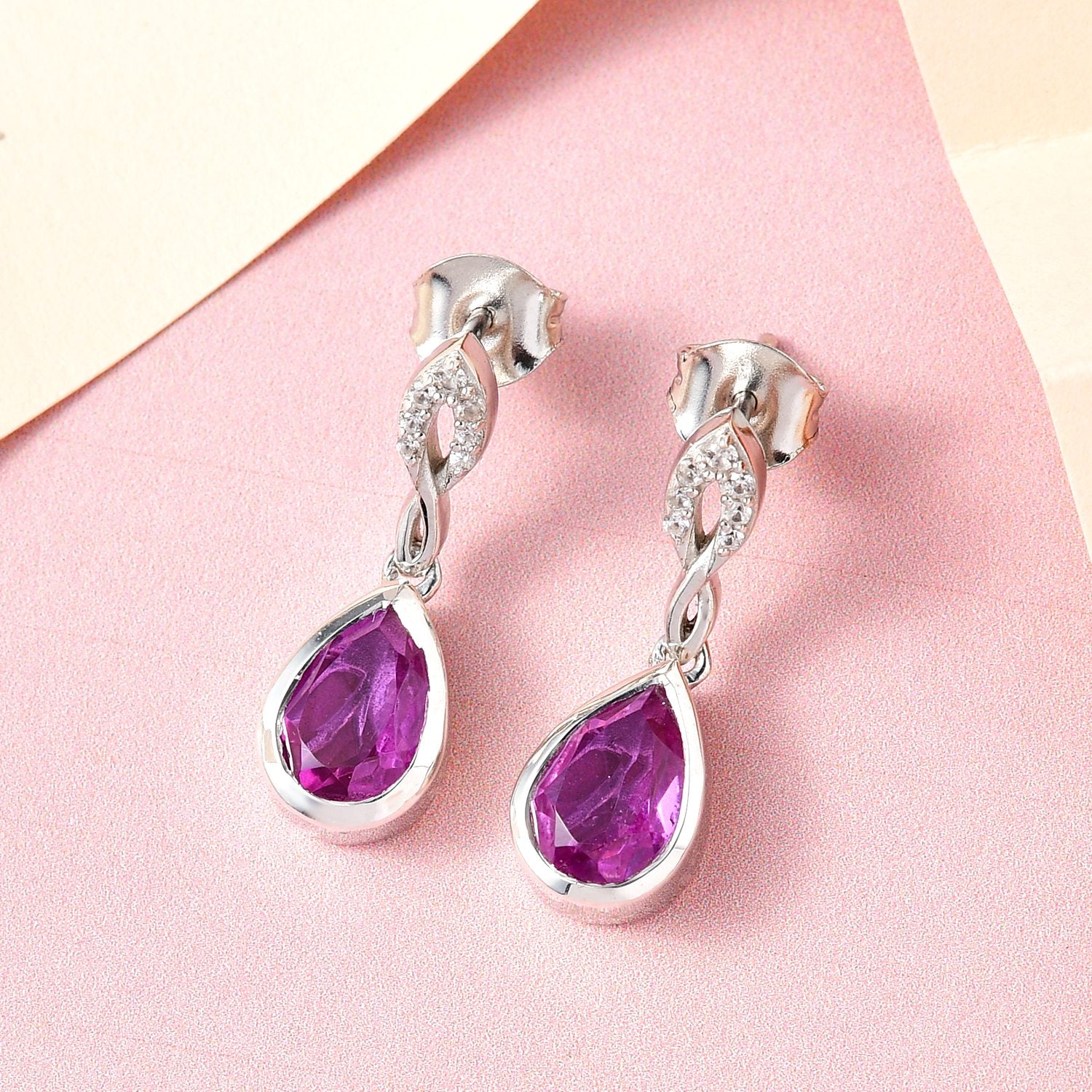 Patroke Quarz Triplette und weiße Zirkon Ohrringe, 925 Silber platiniert ca. 3.25 ct