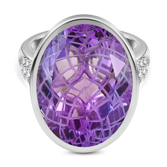 Rose de France Amethyst und weißer Zirkon Ring, 925 Silber platiniert (Größe 20.00) ca. 17.08 ct