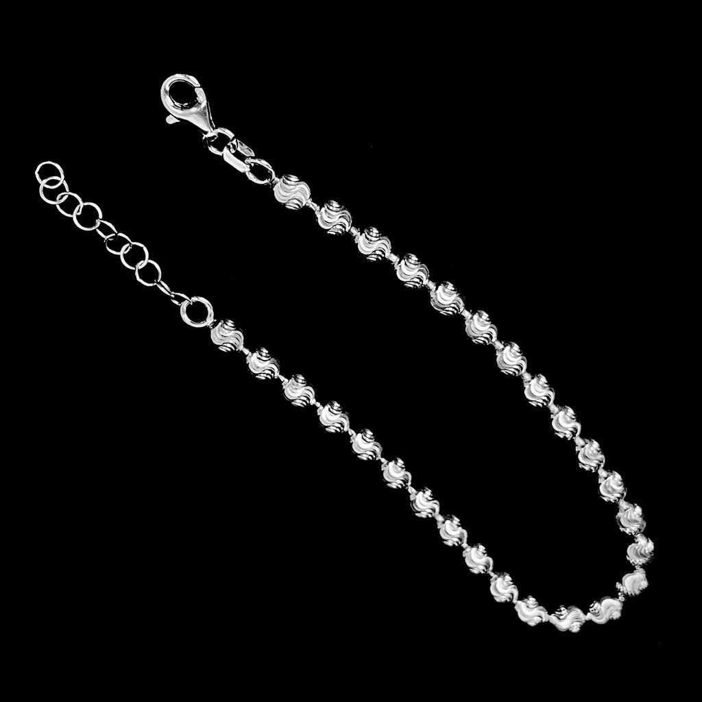 Italianisches Diamantschliff Kugel-Armband, ca. 18 cm - 20 cm verstellbar, 925 Silber rhodiniert