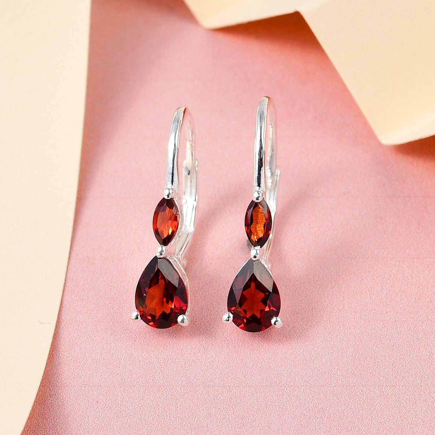 Rote Granat Ohrringe, 925 Silber ca. 1,92 ct