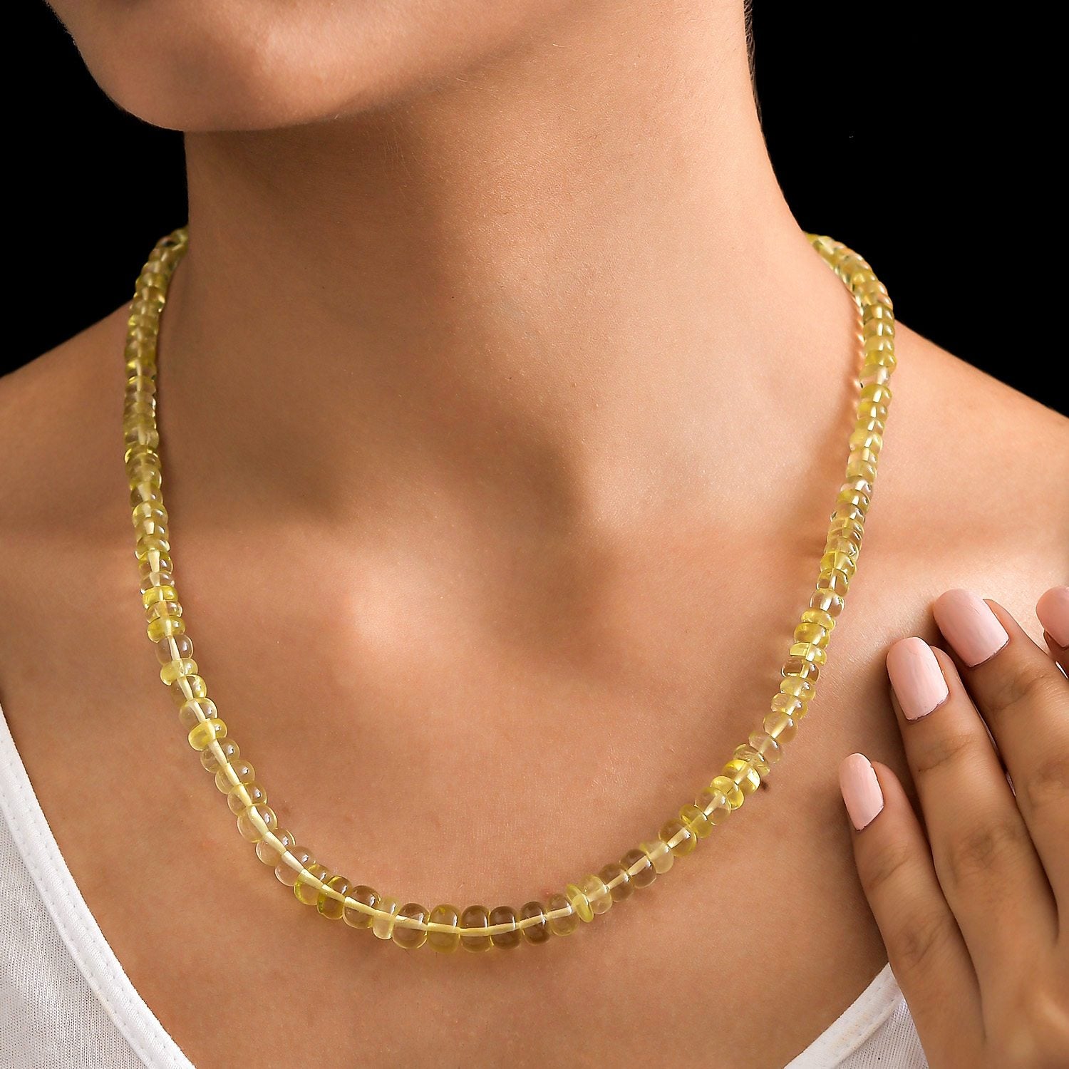 Zitronen Quarz Halskette, ca. 45 cm, 925 Silber ca. 129,00 ct
