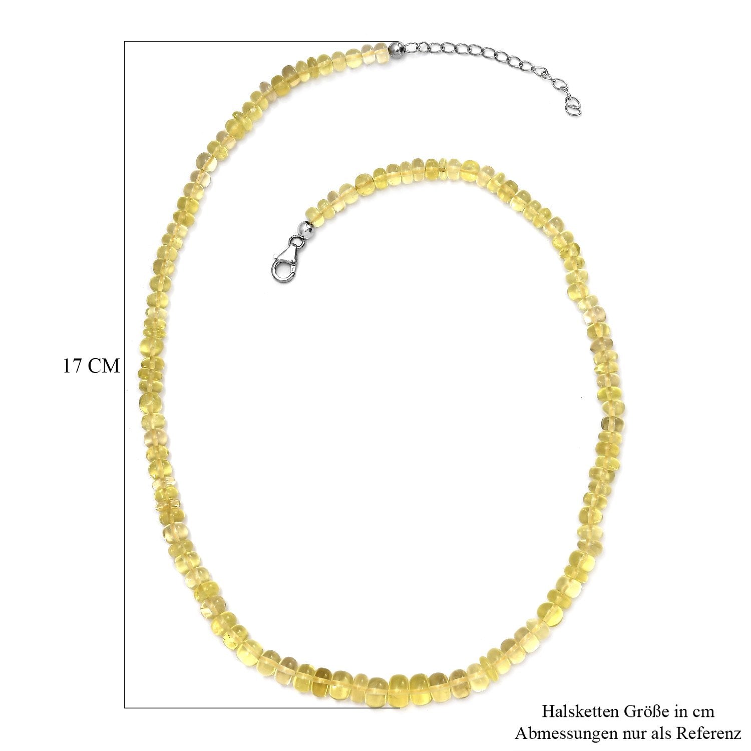 Zitronen Quarz Halskette, ca. 45 cm, 925 Silber ca. 129,00 ct