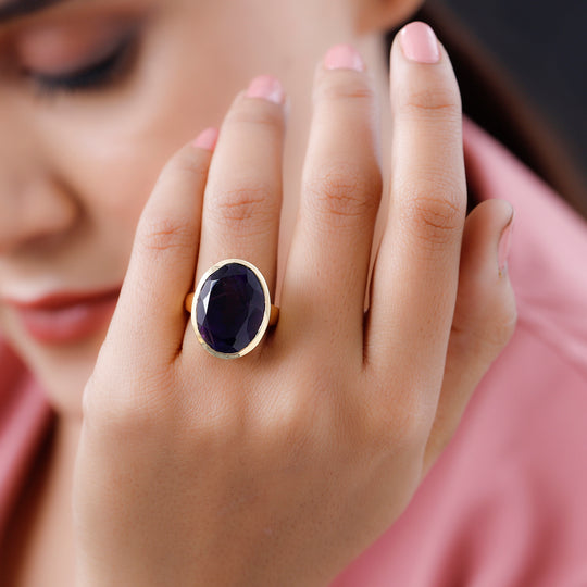 Afrikanischer Amethyst Ring, 925 Silber Gelbgold Vermeil ca. 16.54 ct