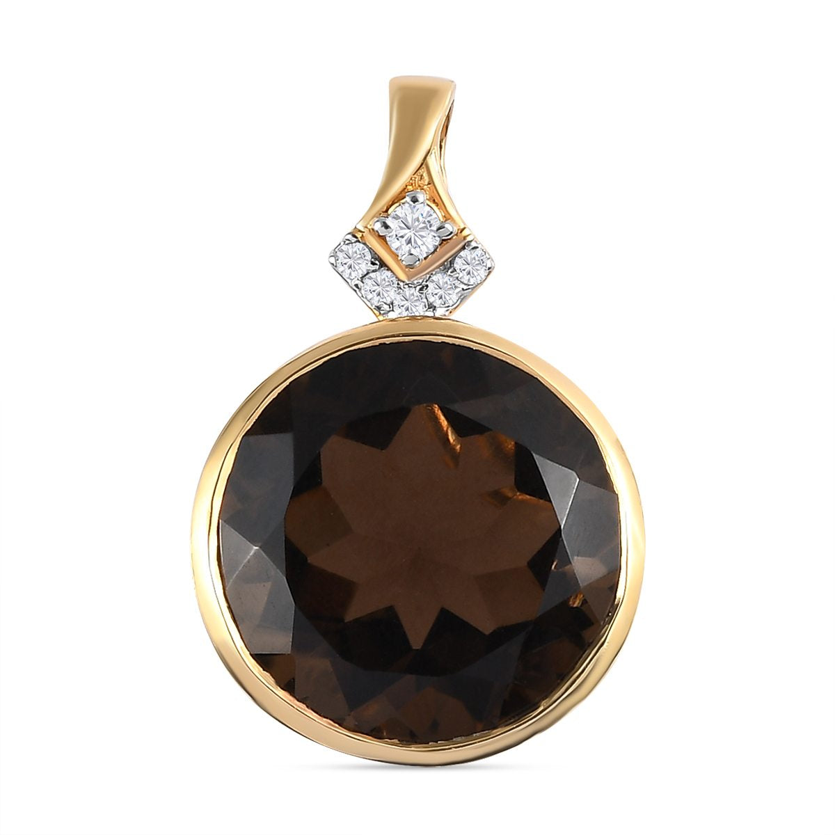 Rauchquarz und weißer Zirkon Anhänger, 925 Silber vergoldet ca. 12.11 ct