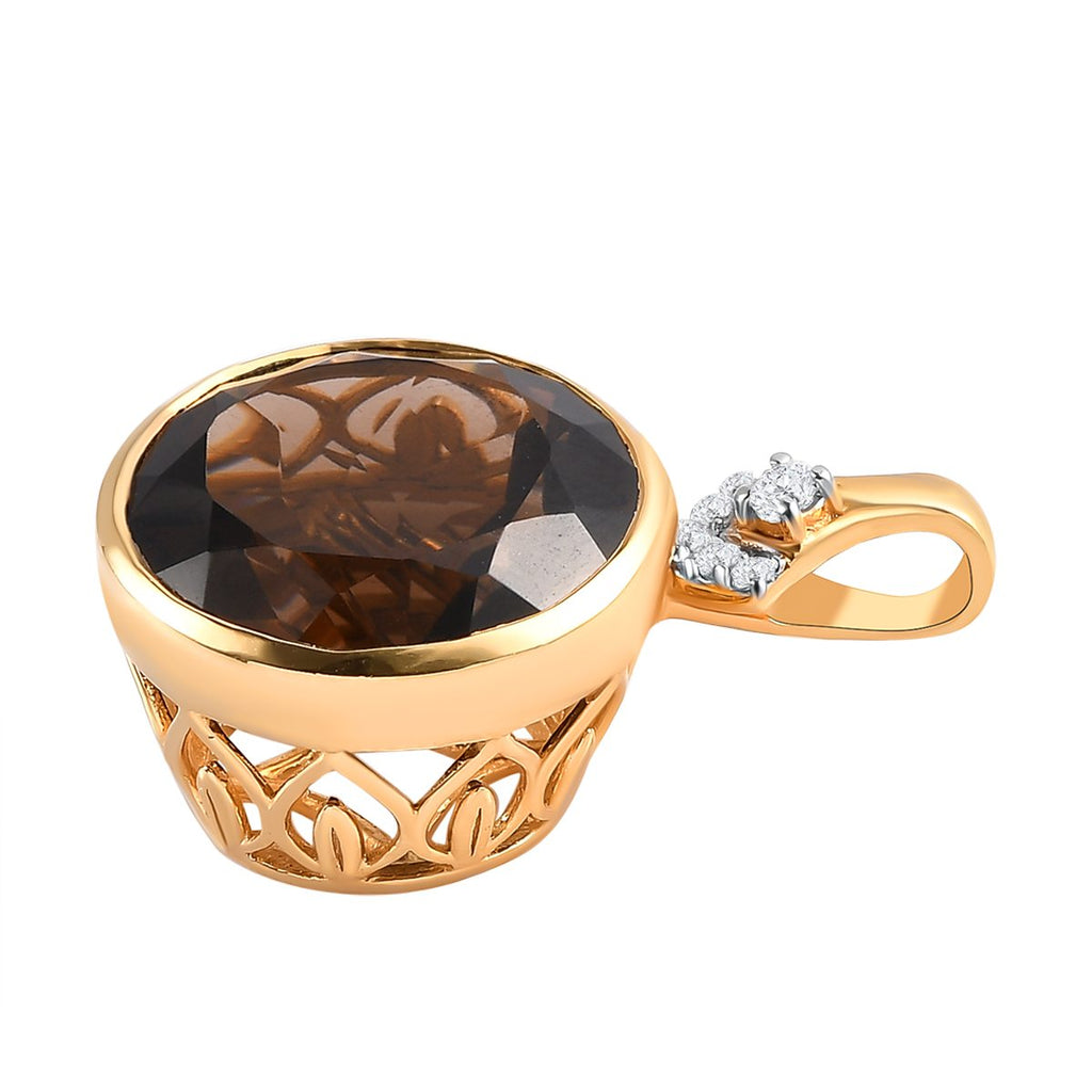 Rauchquarz und weißer Zirkon Anhänger, 925 Silber vergoldet ca. 12.11 ct