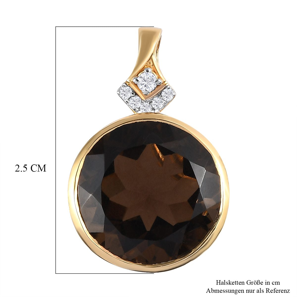 Rauchquarz und weißer Zirkon Anhänger, 925 Silber vergoldet ca. 12.11 ct