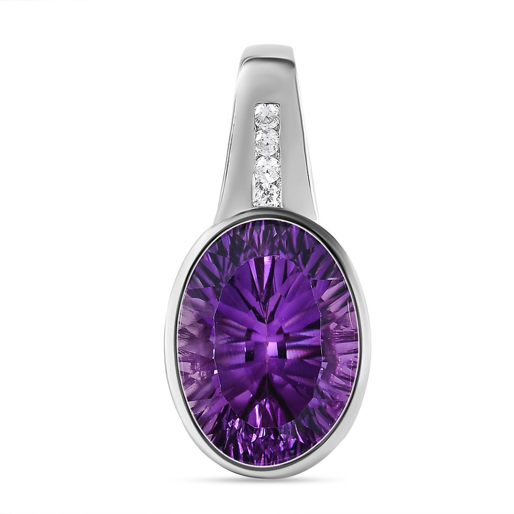 Afrikanischer Amethyst und weißer Zirkon-Anhänger, 925 Silber platiniert ca. 9.01 ct