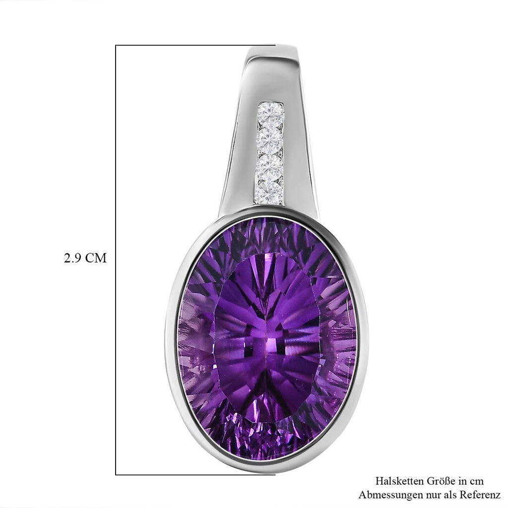 Afrikanischer Amethyst und weißer Zirkon-Anhänger, 925 Silber platiniert ca. 9.01 ct