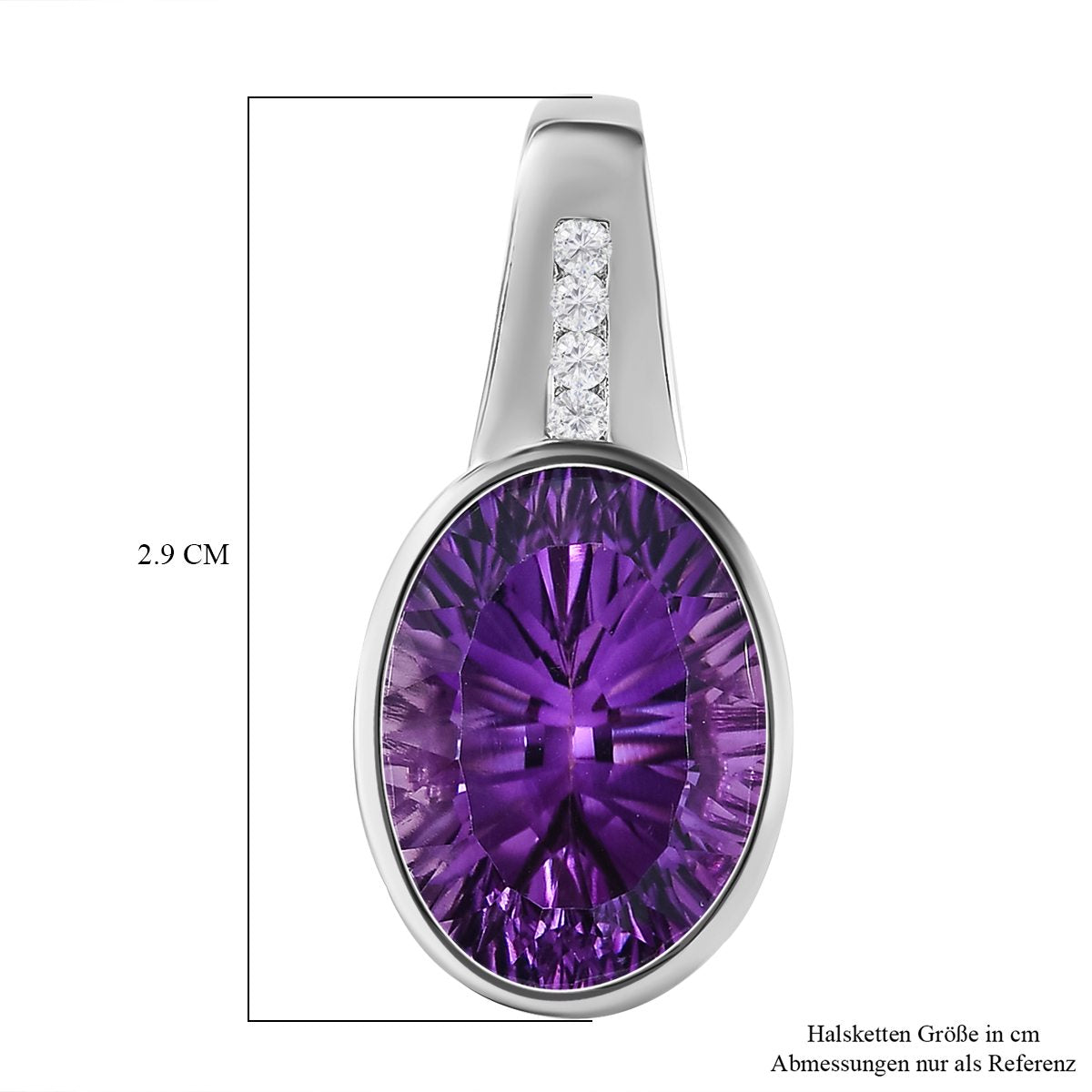 Afrikanischer Amethyst und weißer Zirkon-Anhänger, 925 Silber platiniert ca. 9.01 ct