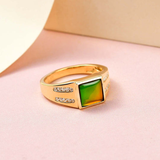 Ammolit und weißer Zirkon Ring, 925 Silber Gelbgold Vermeil (Größe 21.00) ca. 2.29 ct