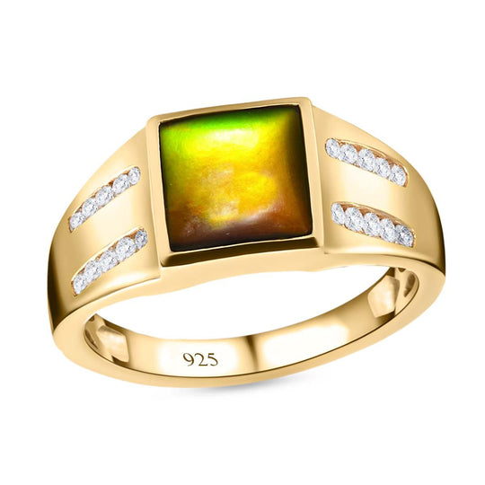 Ammolit und weißer Zirkon Ring, 925 Silber Gelbgold Vermeil (Größe 21.00) ca. 2.29 ct