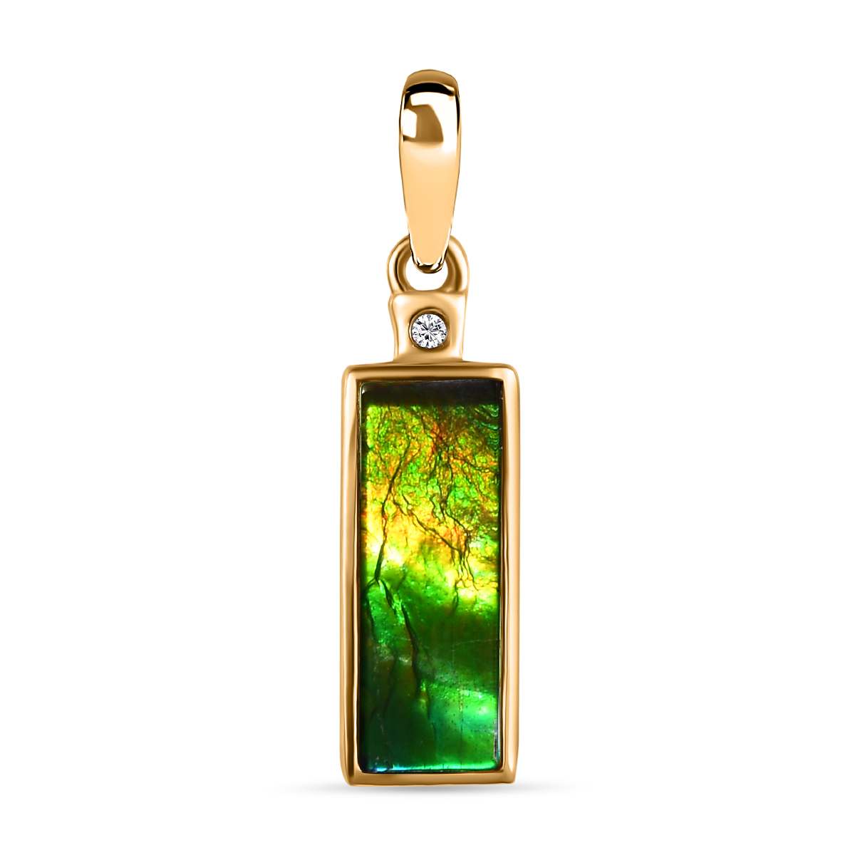 Kanadischer Ammolit, weißer Diamant Anhänger, 925 Silber Gelbgold Vermeil, ca. 2.12 ct