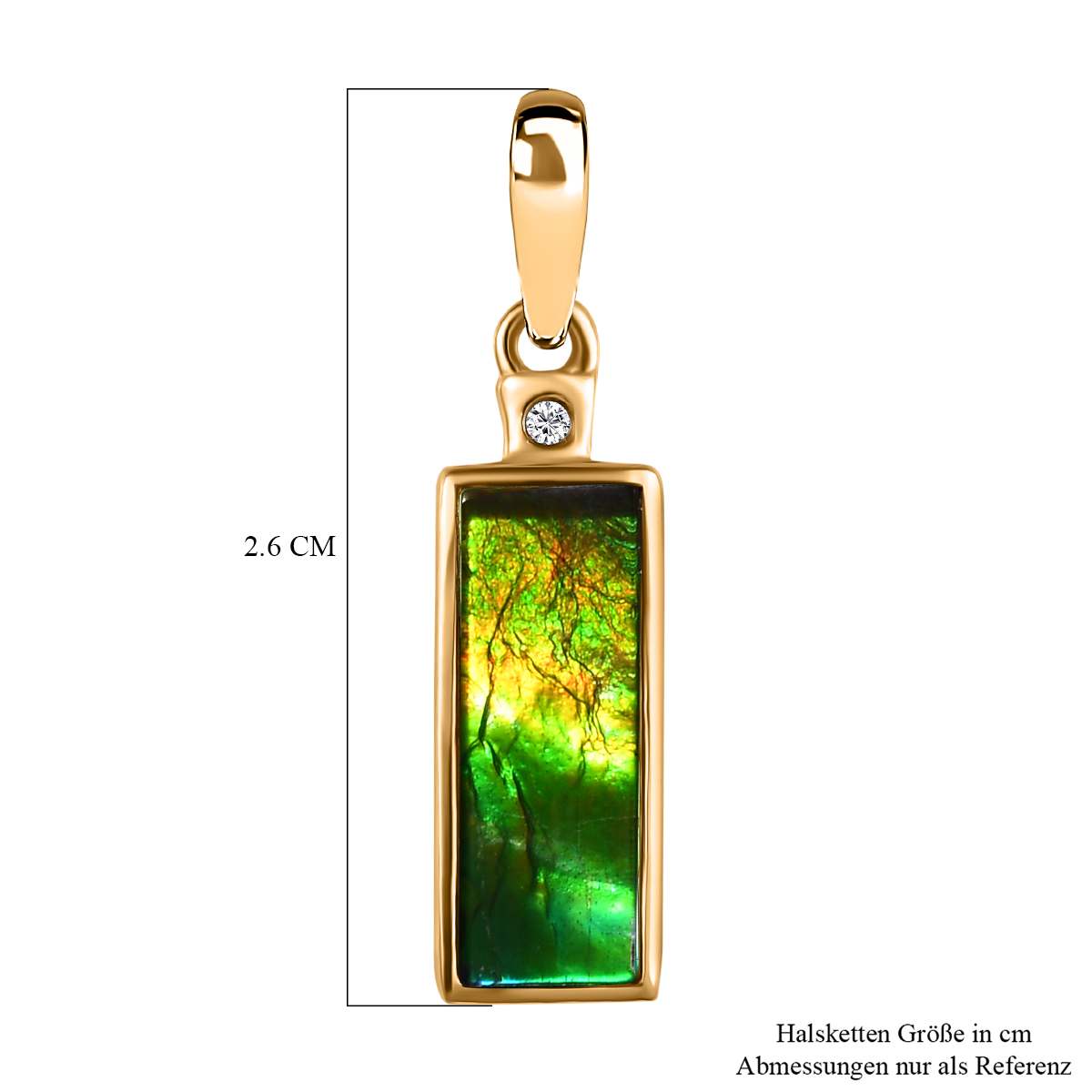 Kanadischer Ammolit, weißer Diamant Anhänger, 925 Silber Gelbgold Vermeil, ca. 2.12 ct