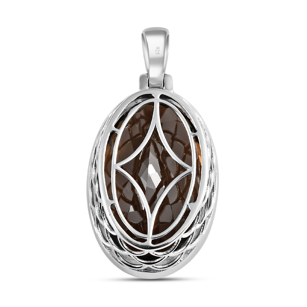 Rauchquarz Anhänger, 925 Silber platiniert ca. 45.12 ct