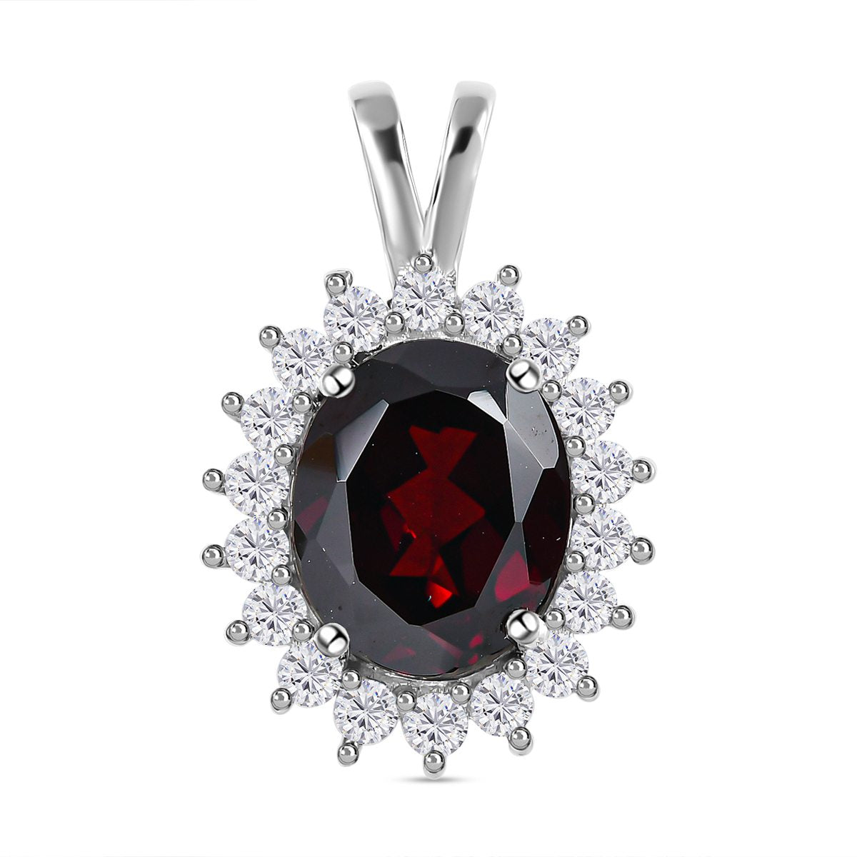 Natürlicher Mosambik Granat und weißer Zirkon Anhänger, 925 Silber platiniert ca. 5,36 ct