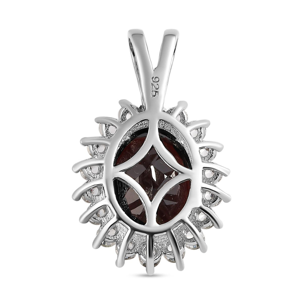 Natürlicher Mosambik Granat und weißer Zirkon Anhänger, 925 Silber platiniert ca. 5,36 ct