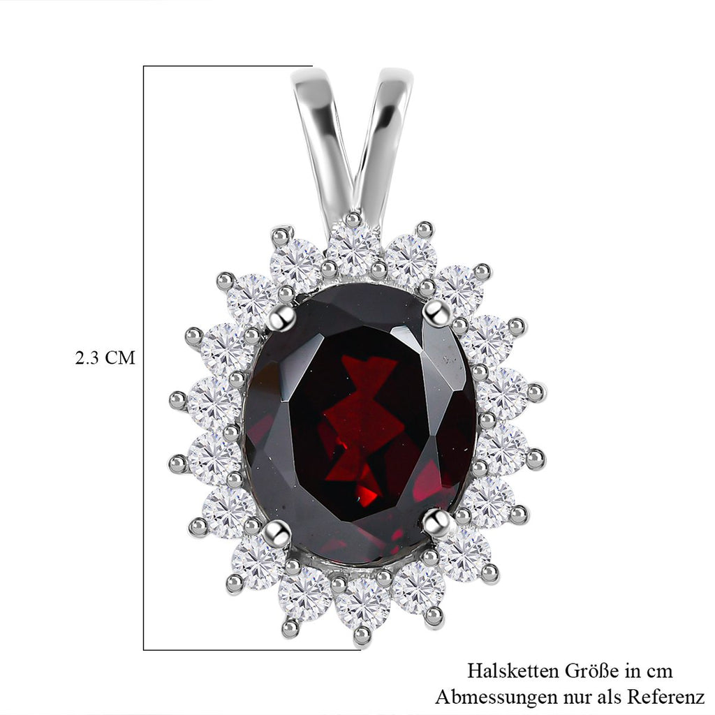 Natürlicher Mosambik Granat und weißer Zirkon Anhänger, 925 Silber platiniert ca. 5,36 ct