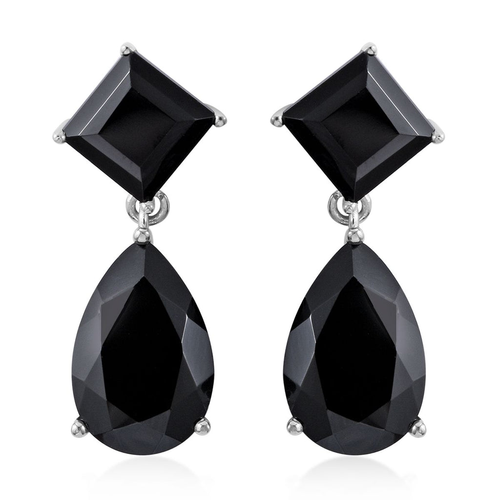 Schwarze Spinell Ohrringe, 925 Silber platiniert ca. 20,70 ct