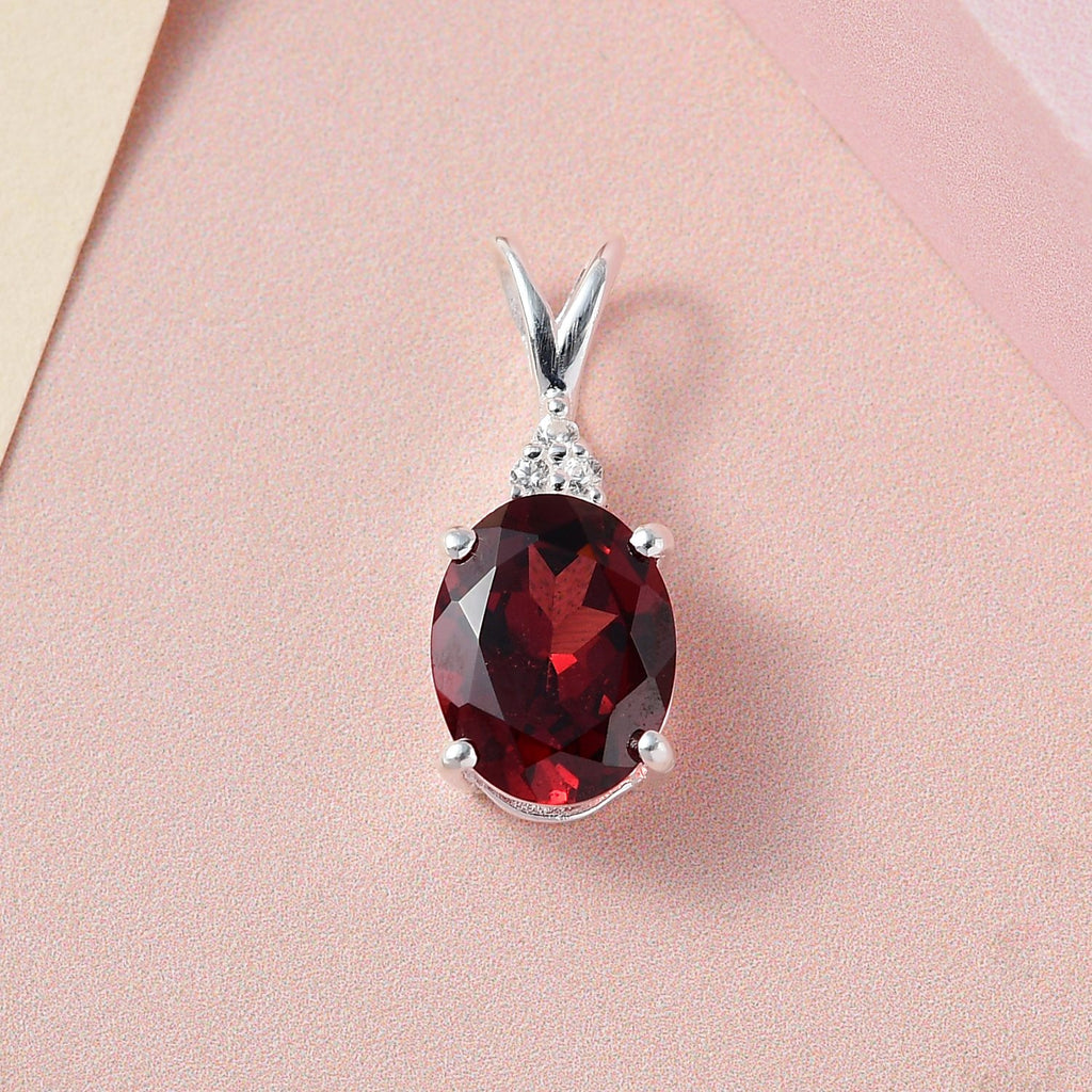Roter Granat, weißer Zirkon Anhänger, 925 Silber, ca. 2.10 ct