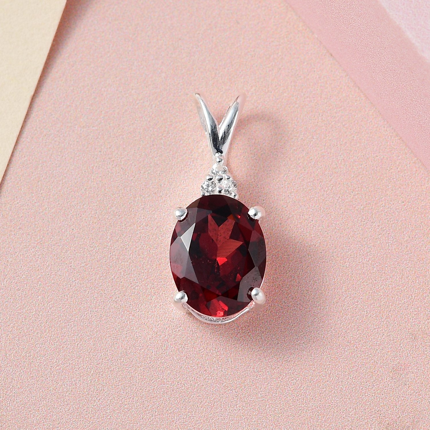 Roter Granat, weißer Zirkon Anhänger, 925 Silber, ca. 2.10 ct