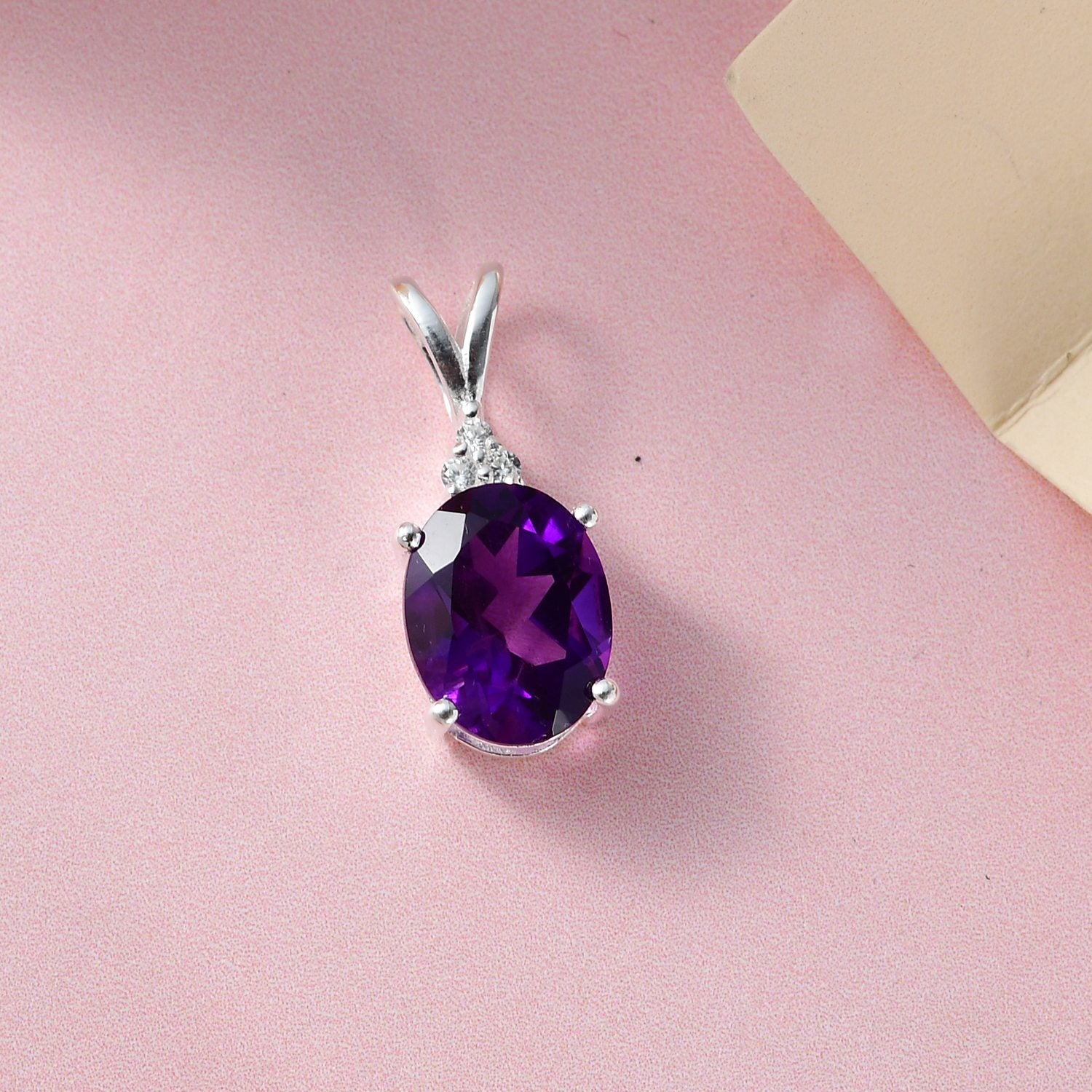Afrikanischer Amethyst, weißer Zirkon Anhänger, 925 Silber, ca. 1.69 ct