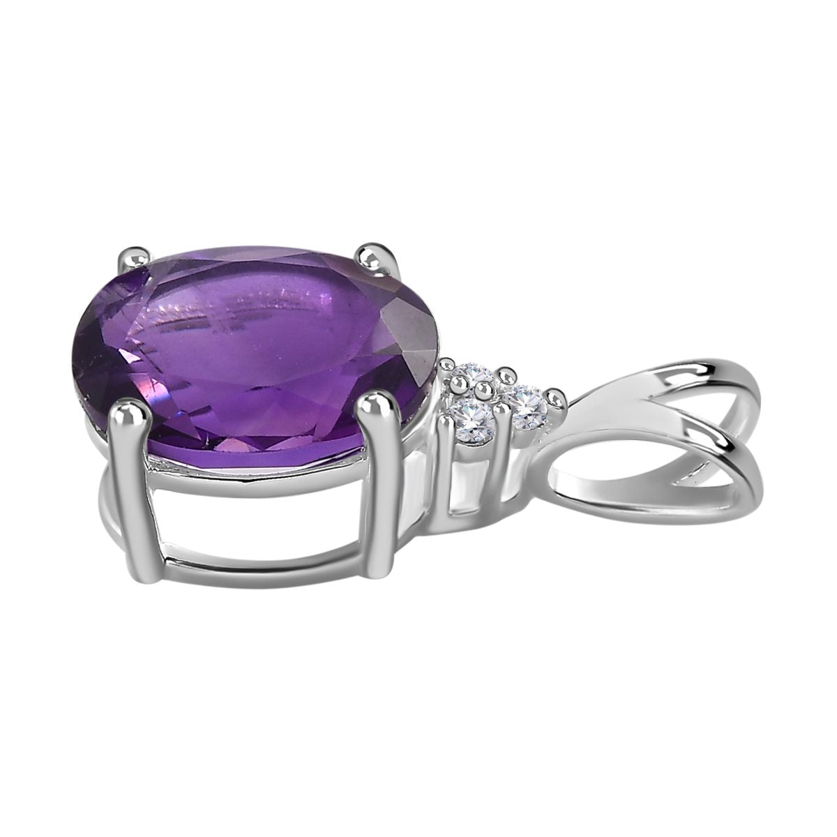 Afrikanischer Amethyst, weißer Zirkon Anhänger, 925 Silber, ca. 1.69 ct