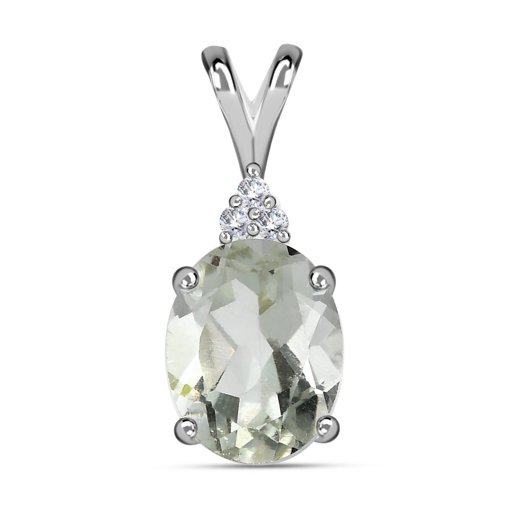Prasiolith, weißer Zirkon Anhänger, 925 Silber, ca. 1.84 ct