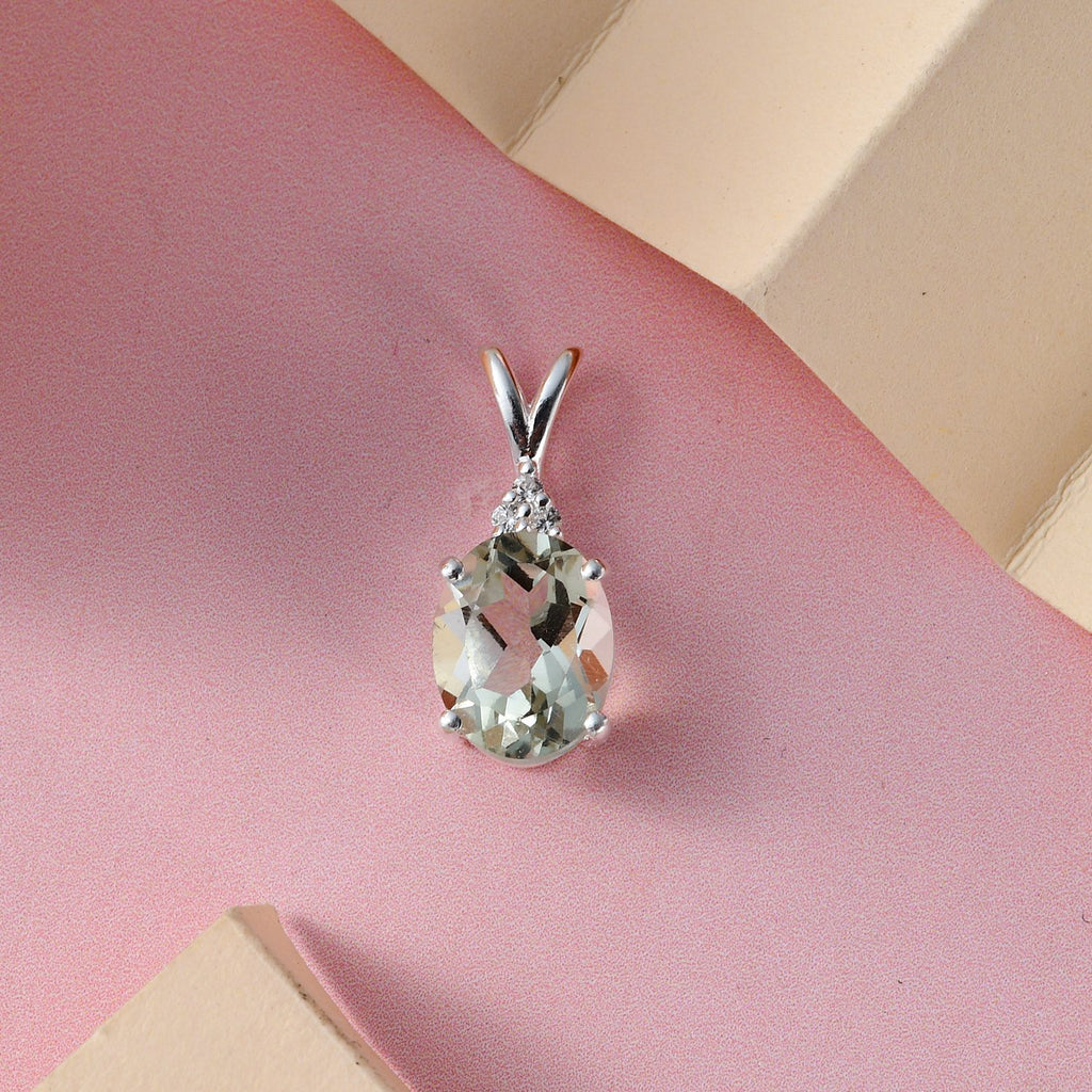 Prasiolith, weißer Zirkon Anhänger, 925 Silber, ca. 1.84 ct
