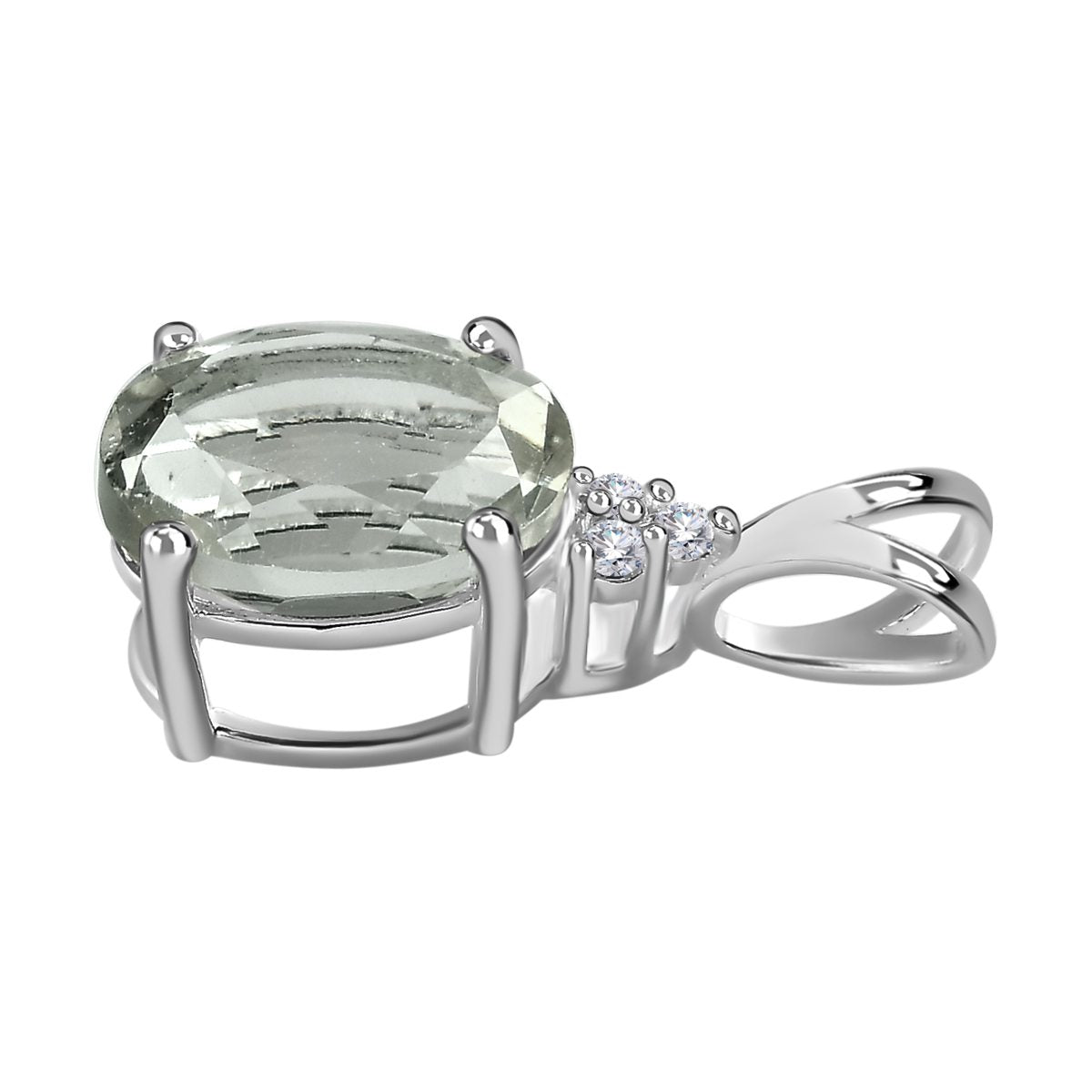 Prasiolith, weißer Zirkon Anhänger, 925 Silber, ca. 1.84 ct