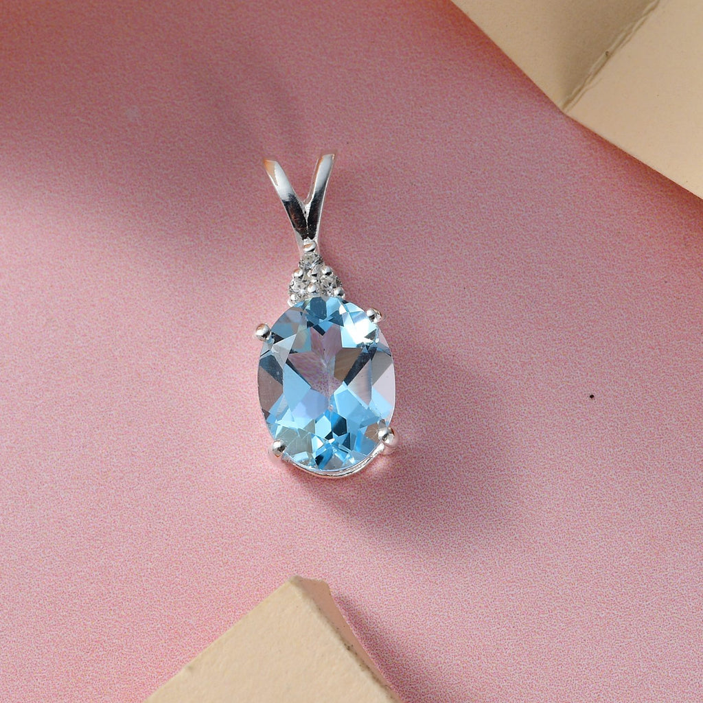 Himmelblauer Topas, weißer Zirkon Anhänger, 925 Silber, ca. 2,21 ct