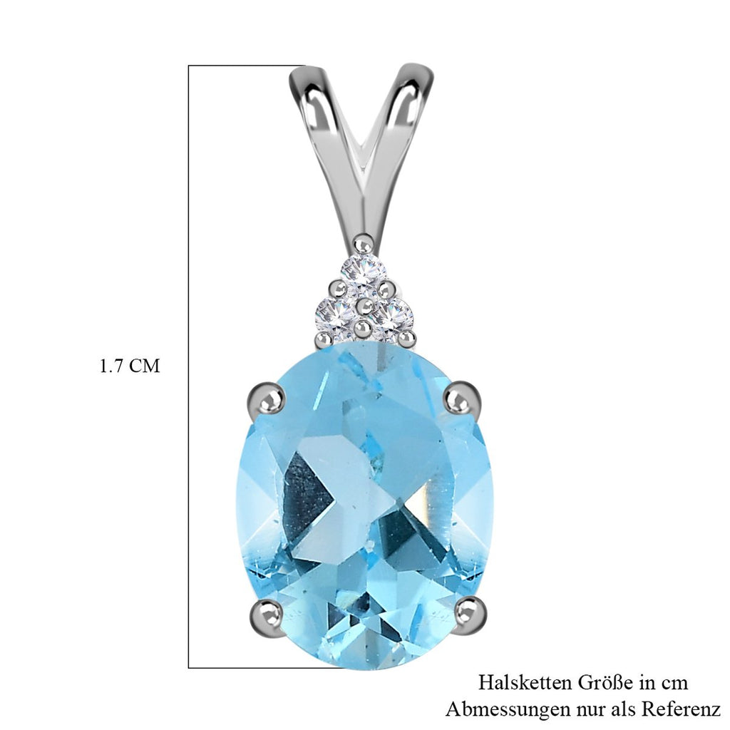 Himmelblauer Topas, weißer Zirkon Anhänger, 925 Silber, ca. 2,21 ct