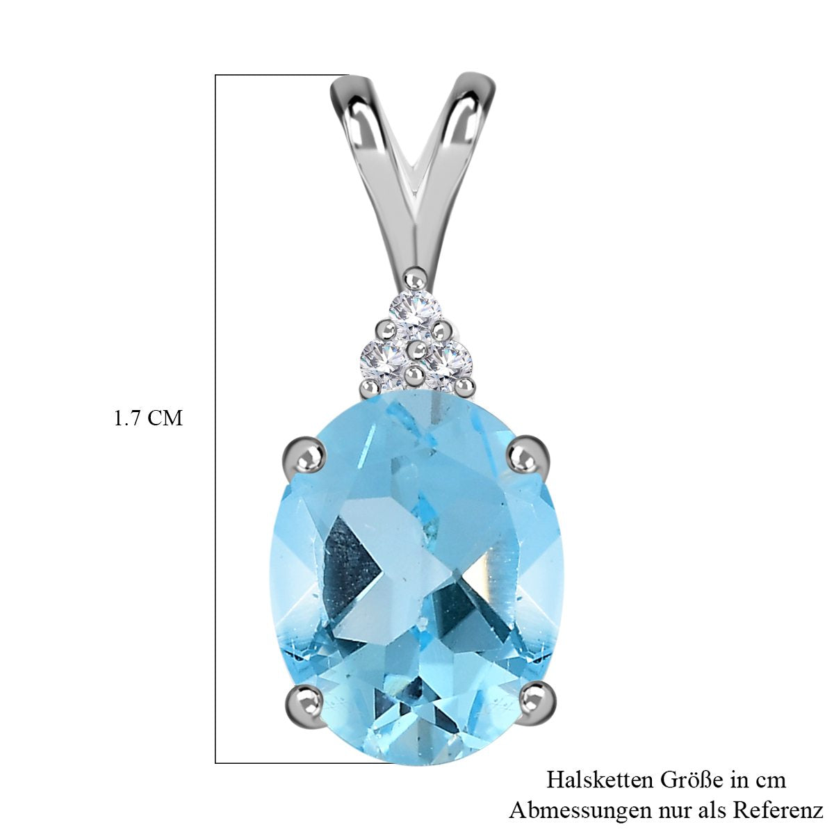 Himmelblauer Topas, weißer Zirkon Anhänger, 925 Silber, ca. 2,21 ct