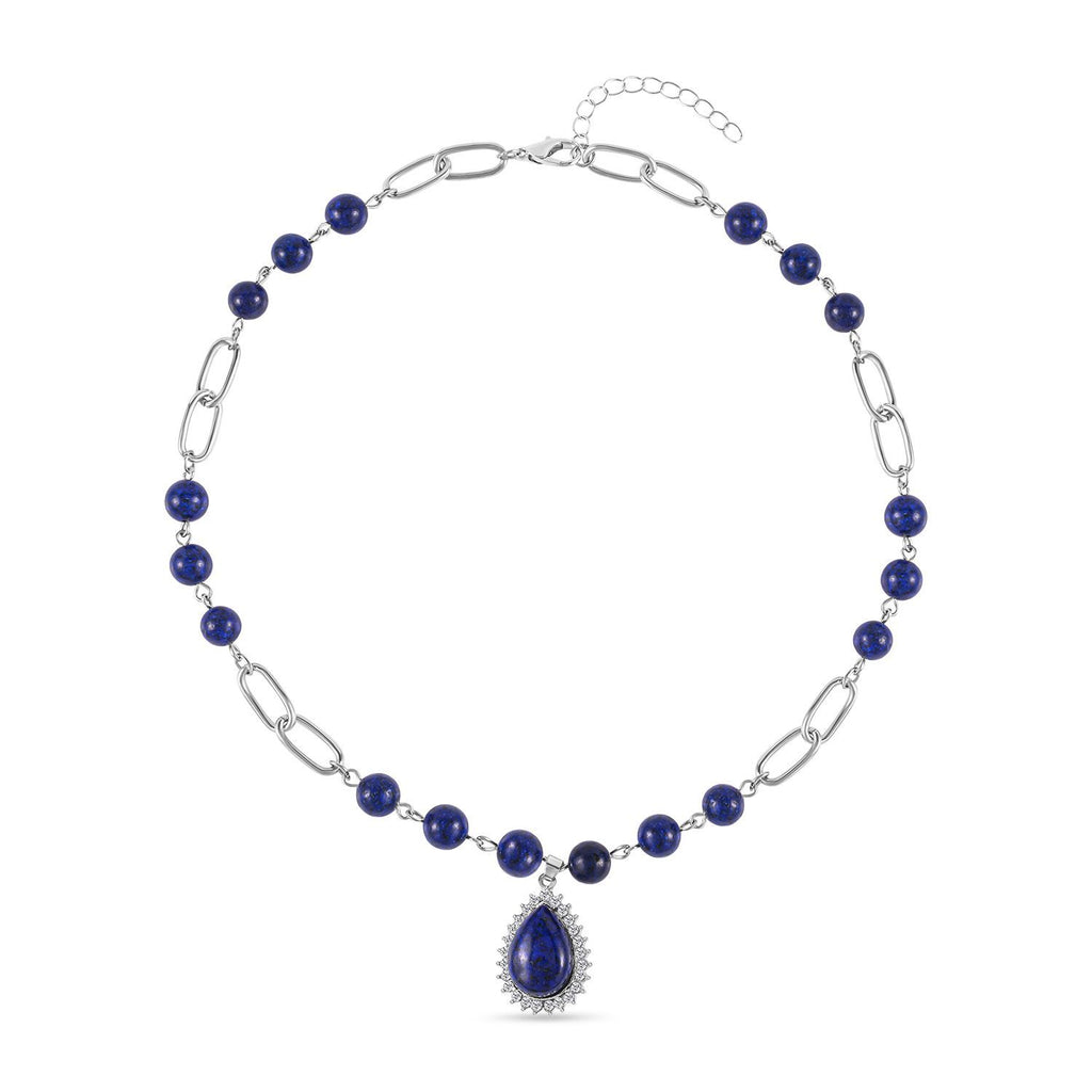 Lapislazuli Collier, ca. 45 cm, silberfarben ca. 83,00 ct