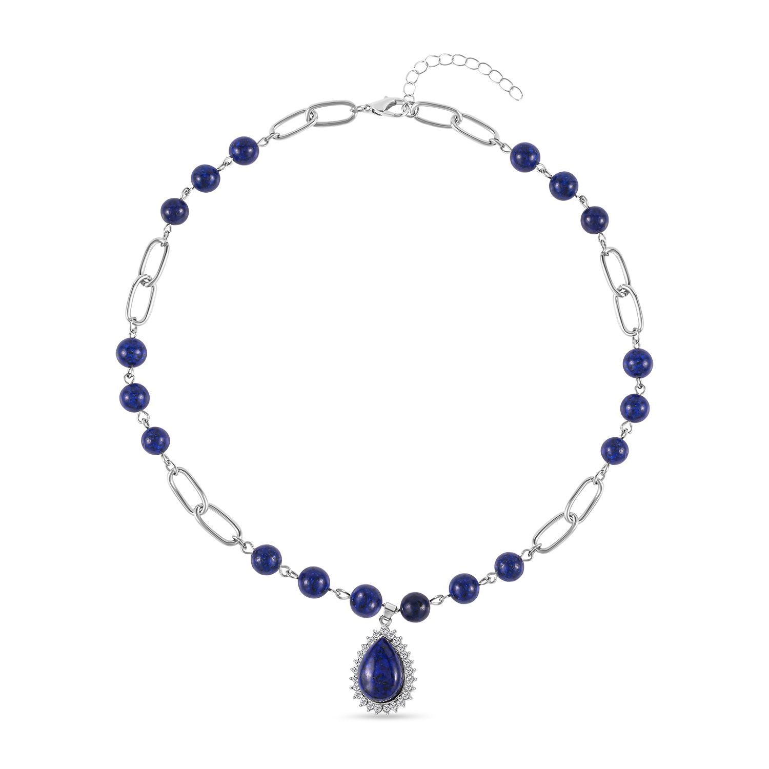 Lapislazuli Collier, ca. 45 cm, silberfarben ca. 83,00 ct
