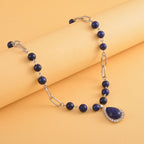 Lapislazuli Collier, ca. 45 cm, silberfarben ca. 83,00 ct
